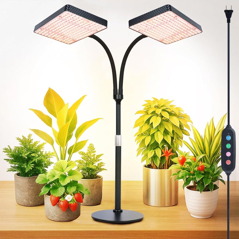 FECiDA 2-Head 50W Desk Grow Light, Tabletop Grow Lights for Indoor Plants Full Spectrum, 4/8/12/16/20 Hr Timer Bonsai Houseplants Grow Lamp, 16"-24" Height Adjustable - Image 1